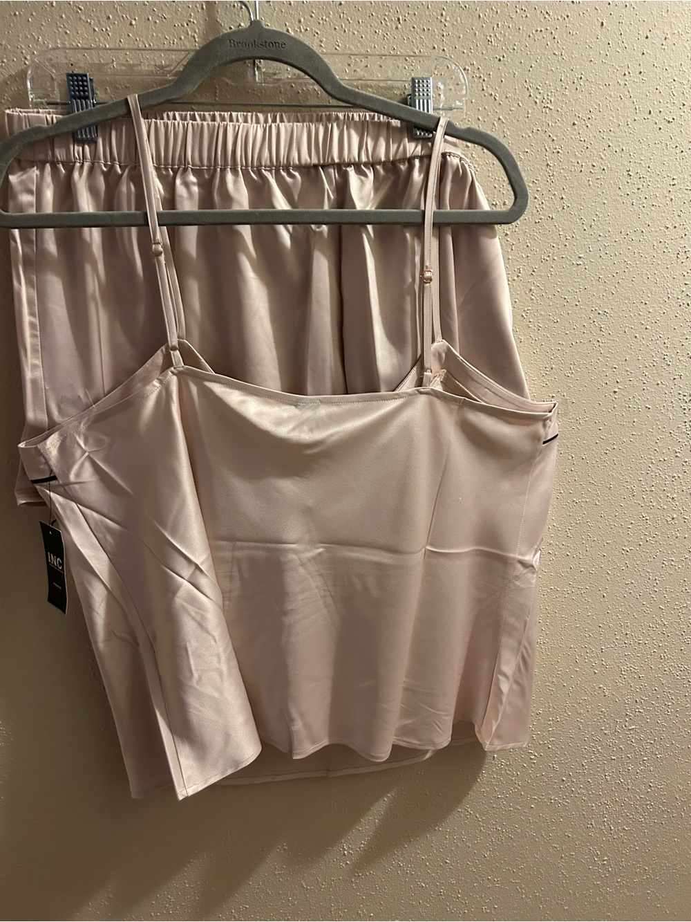 INC International Concepts Light Blush Satin Cami and Shorts Set with Black Trim - Picture 4 of 6